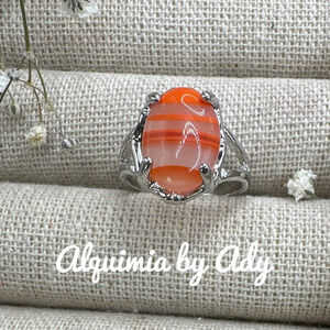 White and red Mexican crazy lace agate silver gem ring